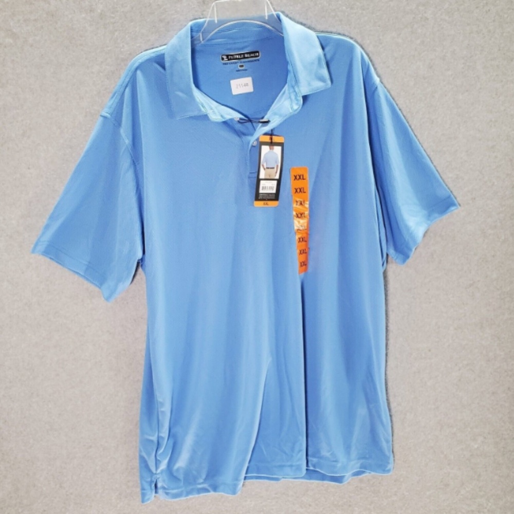 Pebble Beach Men Polo Shirt 2XL Blue Dry Luxe Performance Short Sleeve Collar